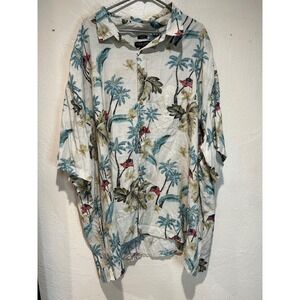 Pronto Uomo Mens 5X Tropical American Flag Palm Tree Rayon Hawaiian Shirt White